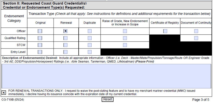 CG-719B - Section II - Renewal